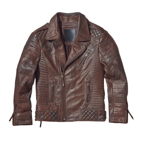 Men’s waxed brown cow leather biker jacket
