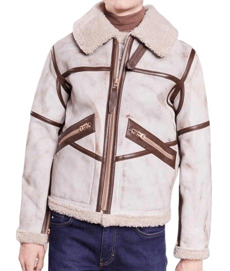 Men’s waxed white aviator leather jacket
