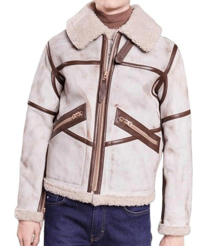Men’s waxed white aviator leather jacket
