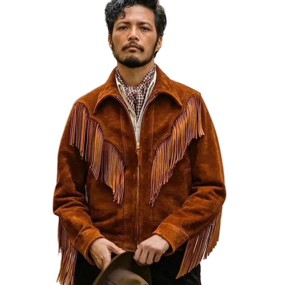 Men’s western fringe jacket in genuine suede leather