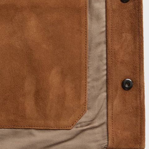men's brown leather trucker jacket ronan detail close up