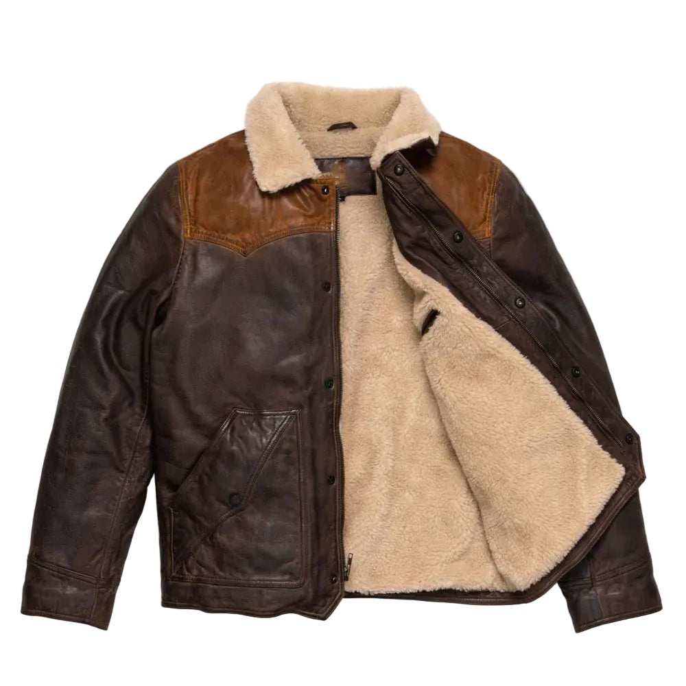 men’s two-tone cowhide leather western jacket back view