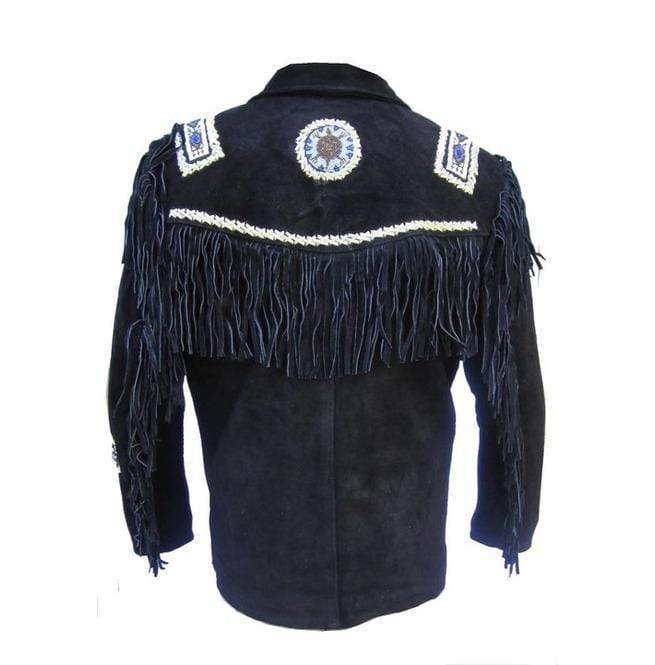 men's black fringe suede leather jacket lorcan back view