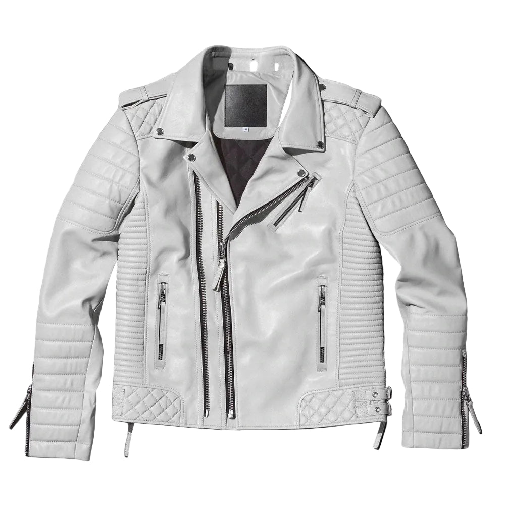 Men’s white nappa lambskin biker jacket
