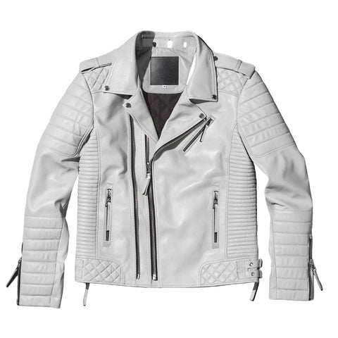 Men’s white nappa lambskin biker jacket
