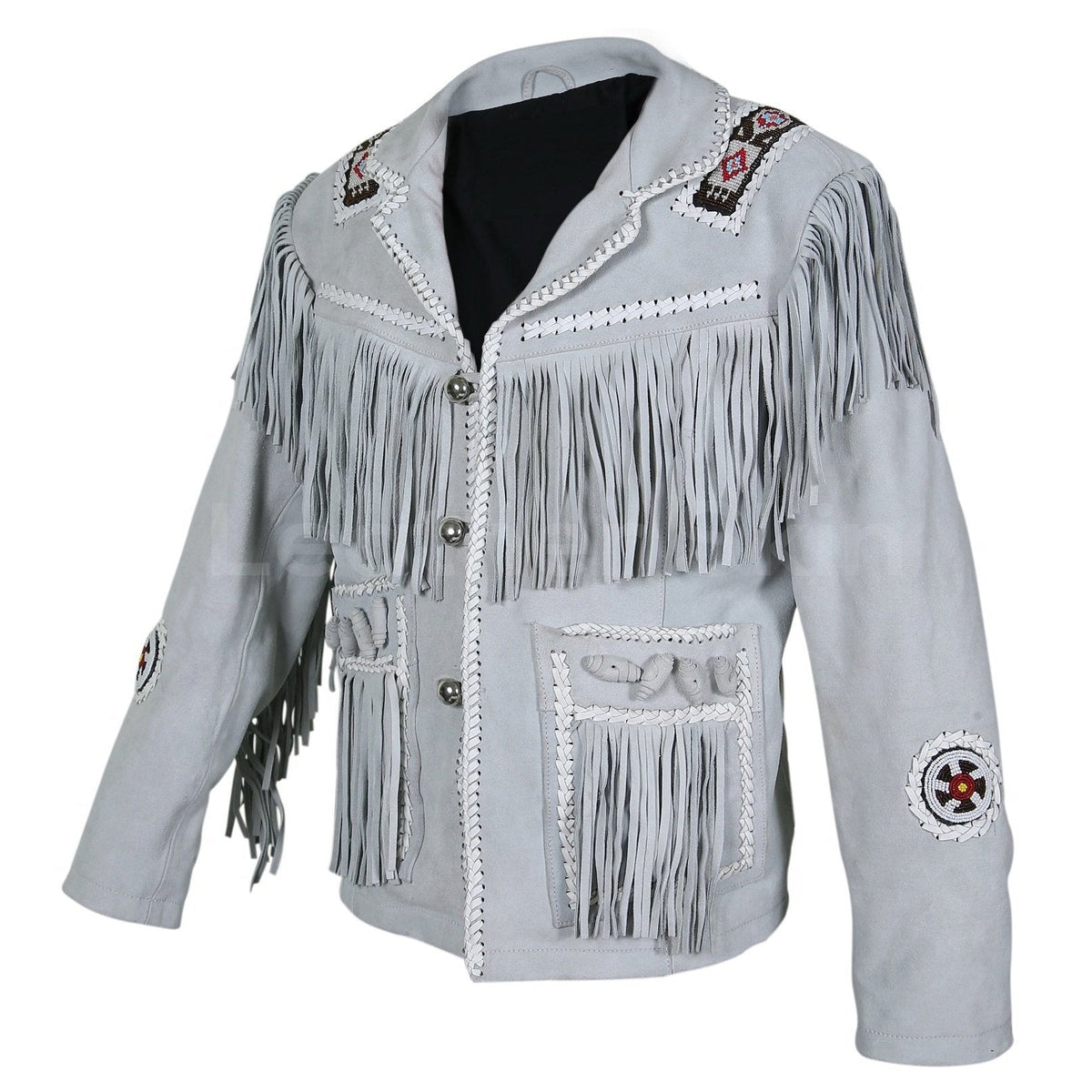Men’s white suede western fringe cowboy jacket
