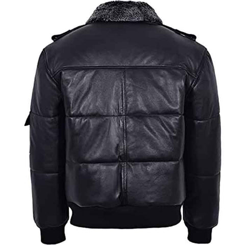 Men’s winter leather bomber jacket with five pockets