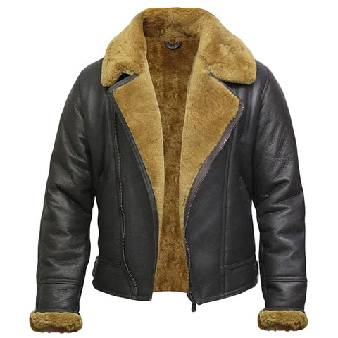 Men’s winter leather jacket with warm collar