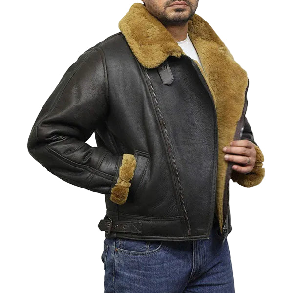 Men’s winter leather jacket with warm collar