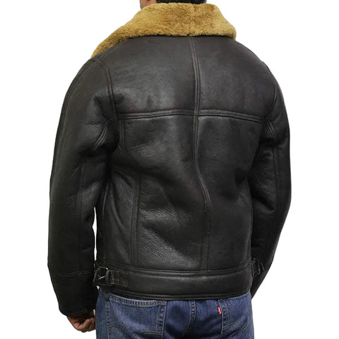 Men’s winter leather jacket with warm collar