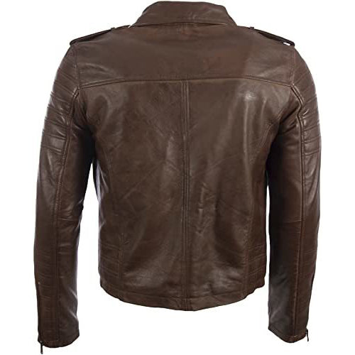 Men’s Asymmetric Zip Fashion Leather Biker Jacket - AMSEL LEATHERS