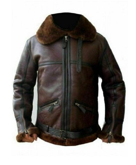 • raf b3 shearling bomber jacket mens reddish brown front view
