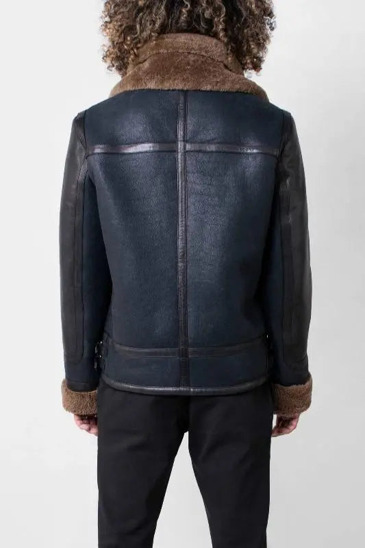 Men's Blue Sheepskin Shearling Leather Jacket Amsel Leathers