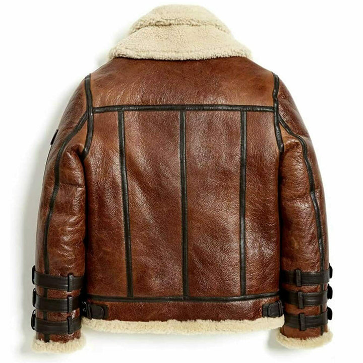 Men's B3 Aviator Double Collar Sheepskin Shearling Bomber Motorcycle Jacket - AMSEL LEATHERS