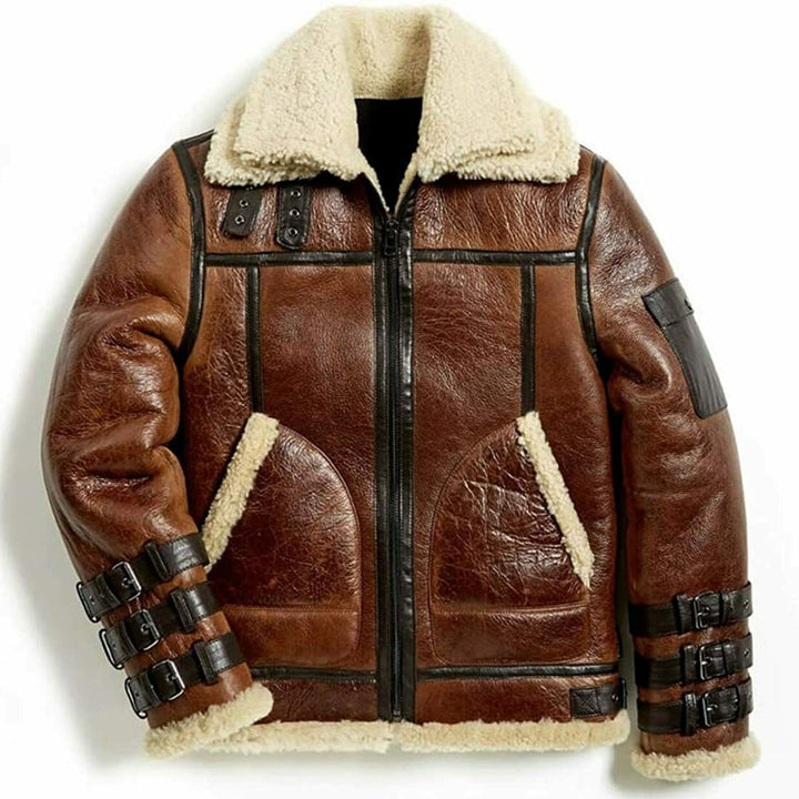 Men's B3 Aviator Double Collar Sheepskin Shearling Bomber Motorcycle Jacket - AMSEL LEATHERS