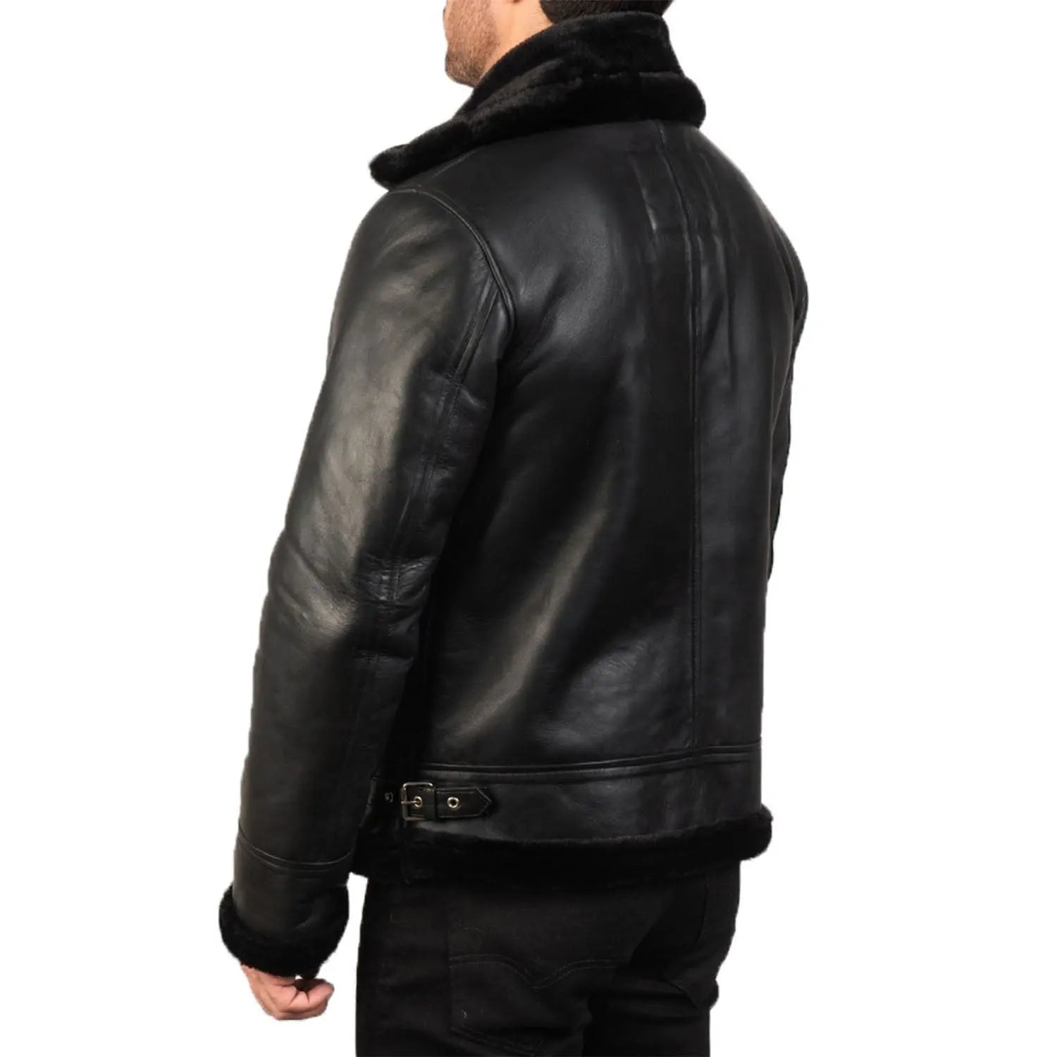 Men's B3 Bomber Leather Jacket in Black Amsel Leathers