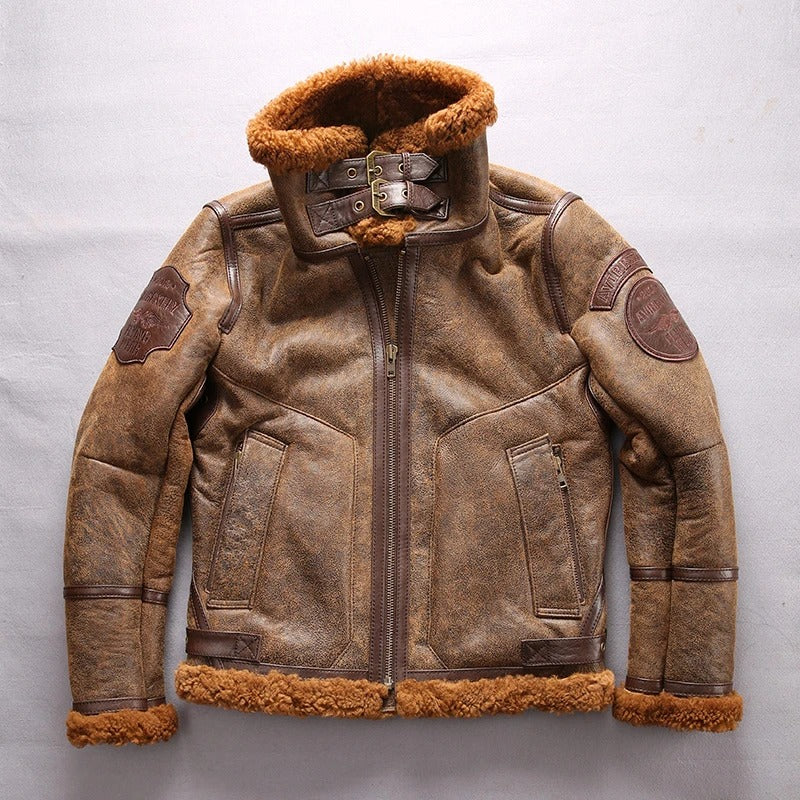 Men's B3 Military Sheepskin Shearling Bomber Jacket - AMSEL LEATHERS