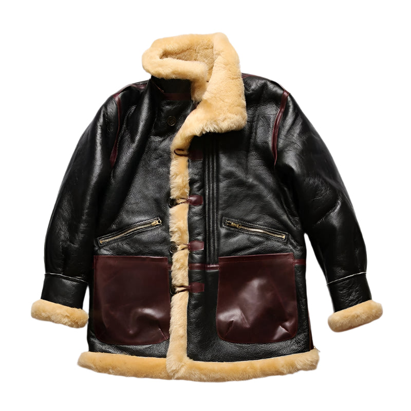 Men's B3 Shearling Bomber Military Fur Jacket B7 Sheepskin Coat - AMSEL LEATHERS