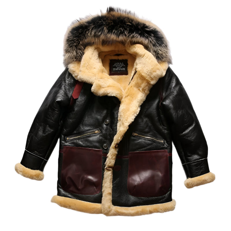 Men's B3 Shearling Bomber Military Fur Jacket B7 Sheepskin Coat - AMSEL LEATHERS