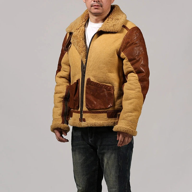 Men's B3 Shearling Fur Casual Leather Bomber Retro Jacket Coat - AMSEL LEATHERS