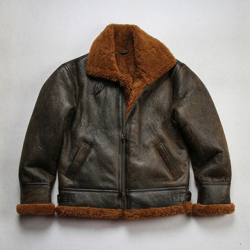 Men's B3 Sheepskin Shearling Bomber Genuine Leather Jacket - AMSEL LEATHERS