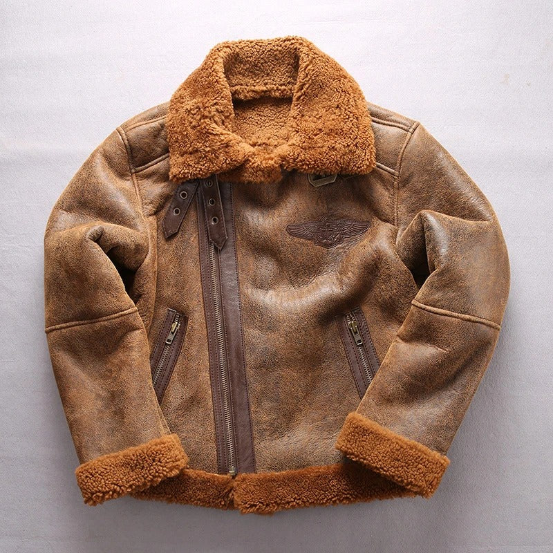 Men's B3 Sheepskin Shearling Bomber Military Fur Jacket - AMSEL LEATHERS