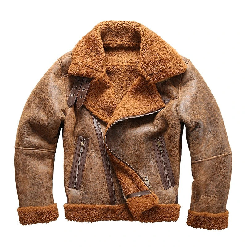 Men's B3 Sheepskin Shearling Bomber Military Fur Jacket - AMSEL LEATHERS