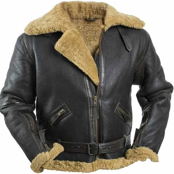 Men's Black B3 RAF Aviator Bomber Pilot Flight Shearling Sheepskin Jacket - AMSEL LEATHERS