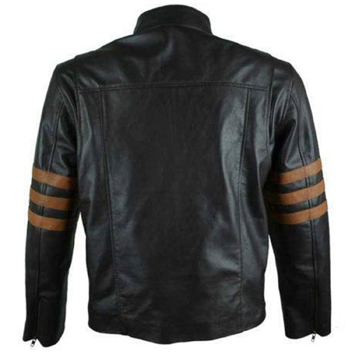 Men's Black Cafe Racer With Brown Stripes Leather Jacket - AMSEL LEATHERS