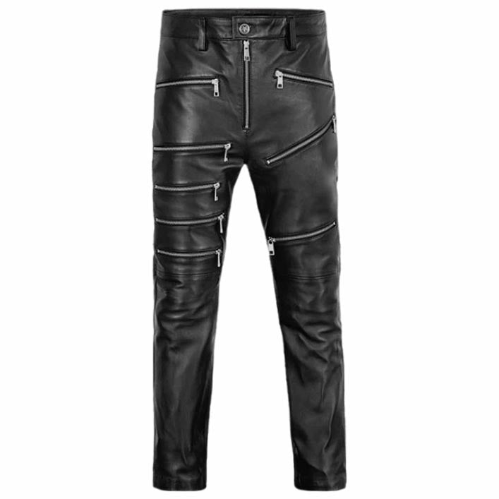 Men's Black Leather Biker Pant - AMSEL LEATHERS