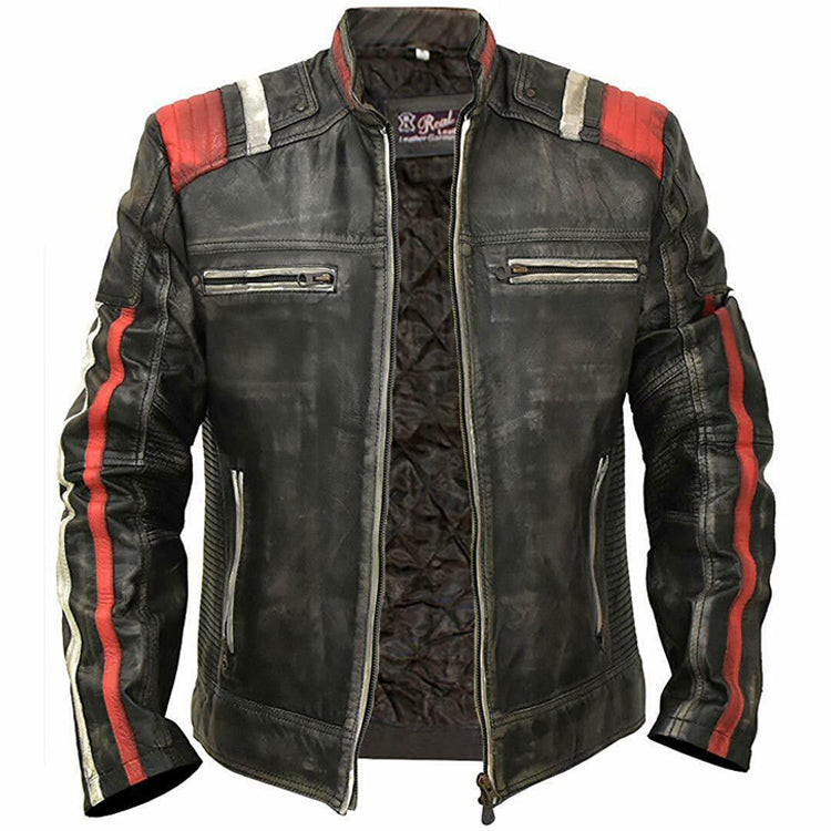 Men's Black Leather Cafe Racer Vintage Retro Distressed Jacket - AMSEL LEATHERS