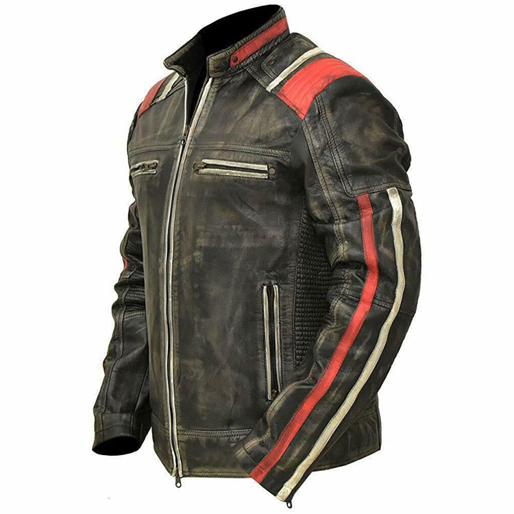 Men's Black Leather Cafe Racer Vintage Retro Distressed Jacket - AMSEL LEATHERS