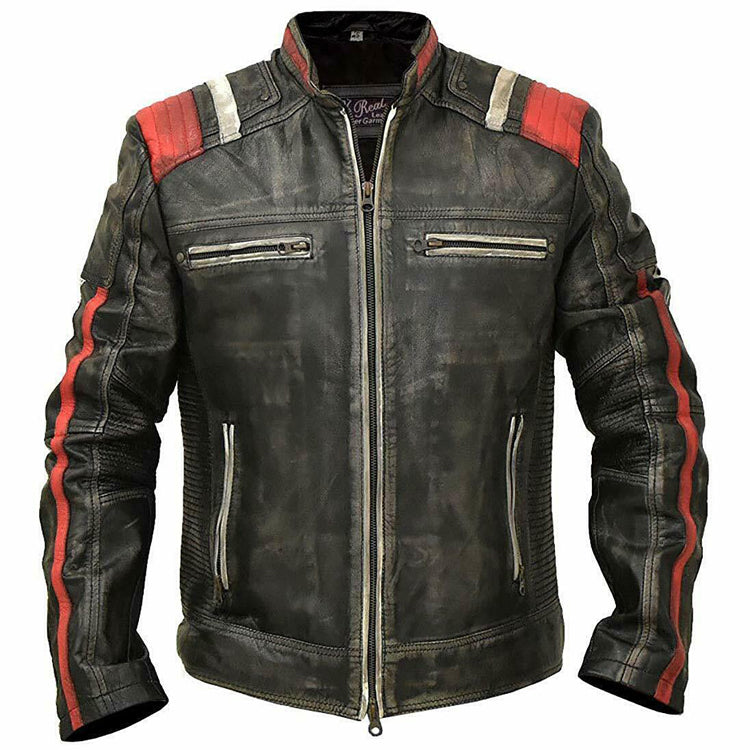 Men's Black Leather Cafe Racer Vintage Retro Distressed Jacket - AMSEL LEATHERS