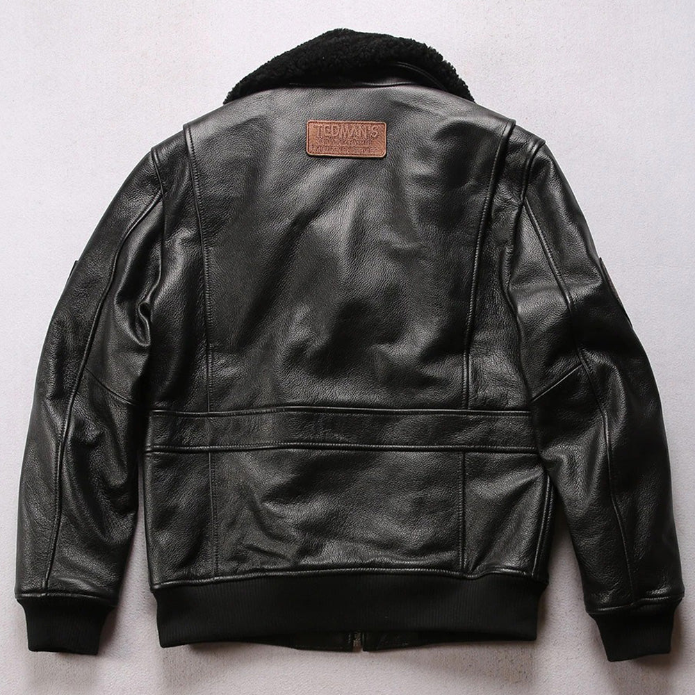 Men's Black Leather Pilot Bomber Jacket - AMSEL LEATHERS