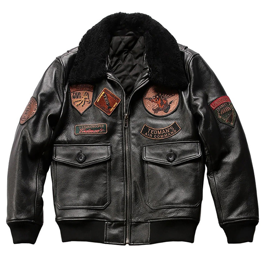 Men's Black Leather Pilot Bomber Jacket - AMSEL LEATHERS