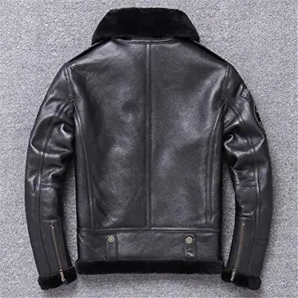 Men's Black Shearling Aviator Jacket Amsel Leathers