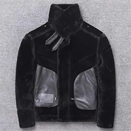 Men's Black Shearling Aviator Jacket Amsel Leathers