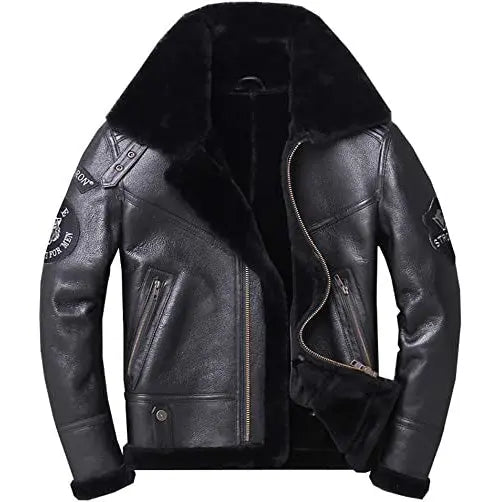 Men's Black Shearling Aviator Jacket Amsel Leathers