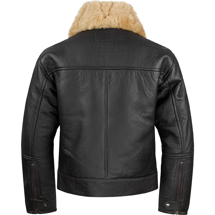 Men's Black Sheepskin Flight Jacket - AMSEL LEATHERS