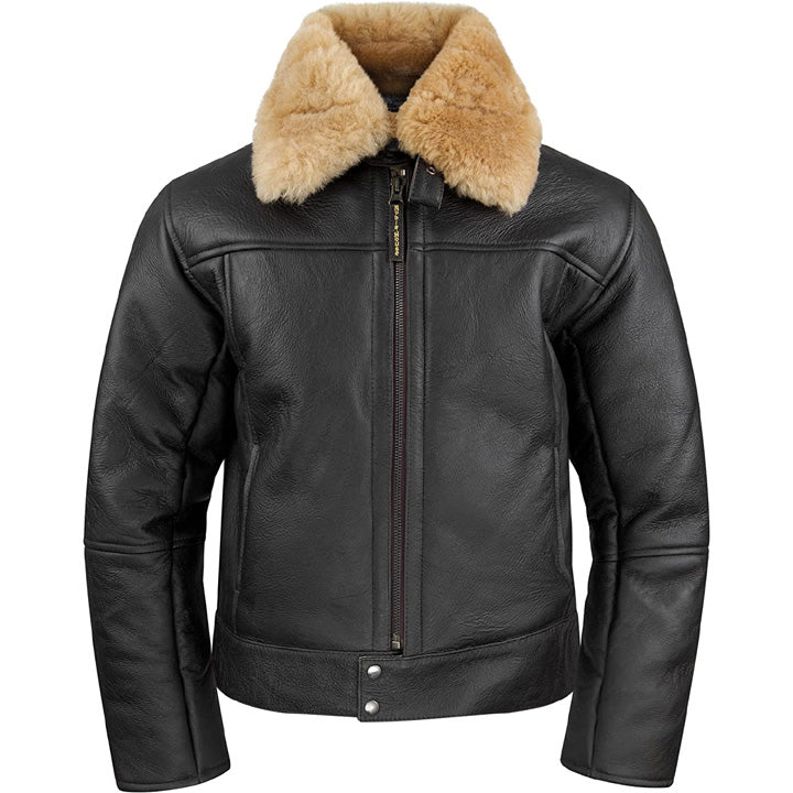 Men's Black Sheepskin Flight Jacket - AMSEL LEATHERS