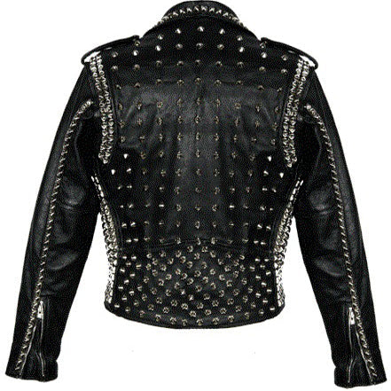 Men's Black Silver Studded Leather Biker Jacket with Belt - AMSEL LEATHERS