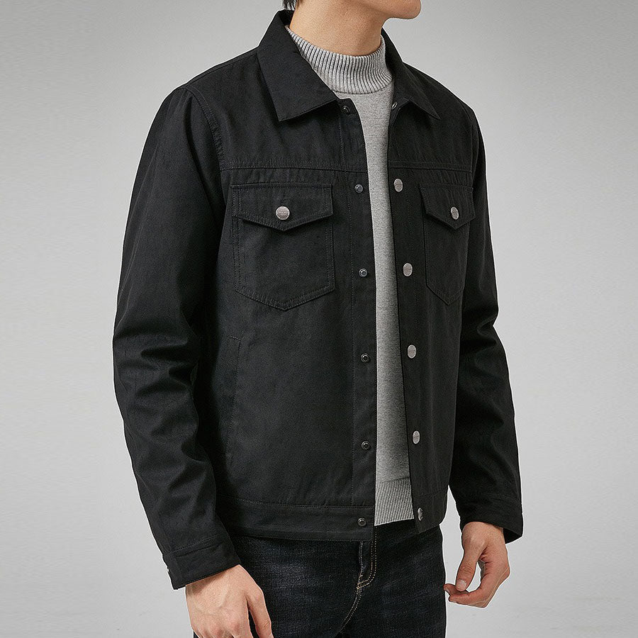 Men's Black Suede Leather Casual Jacket with Lapel - AMSEL LEATHERS