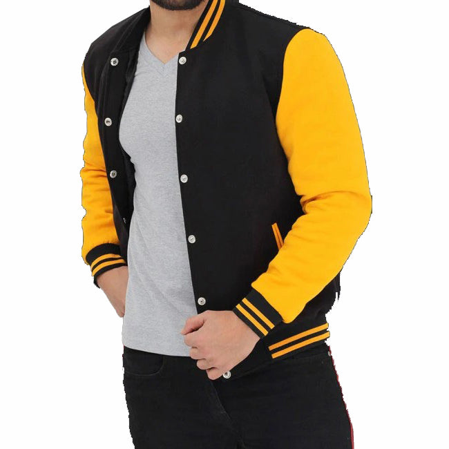 Men's Black and Yellow Varsity Jacket with Baseball Style - AMSEL LEATHERS