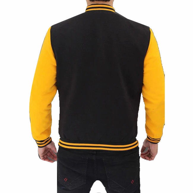 Men's Black and Yellow Varsity Jacket with Baseball Style - AMSEL LEATHERS