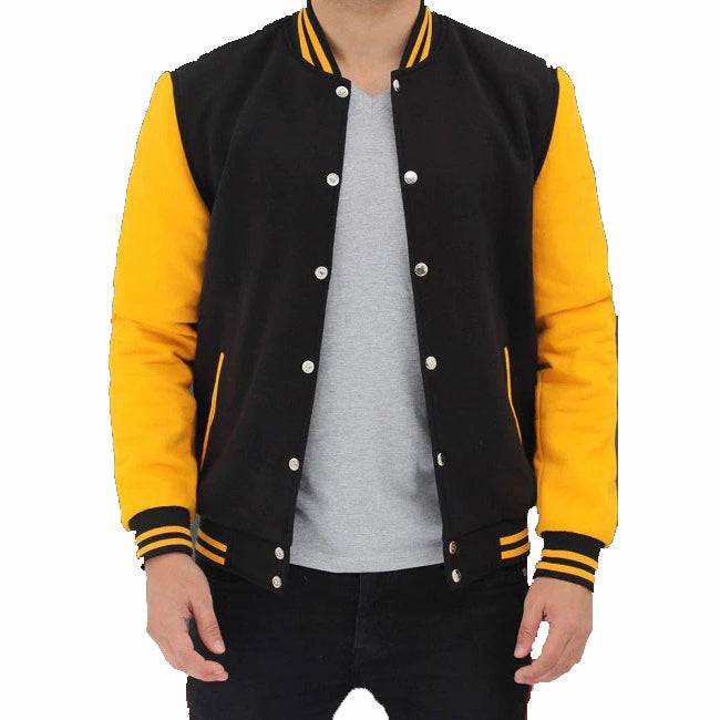 Men's Black and Yellow Varsity Jacket with Baseball Style - AMSEL LEATHERS