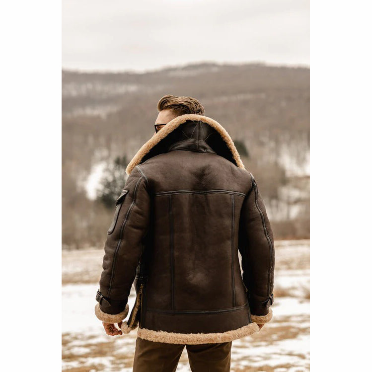 Men's Brown B3 Aviator Shearling Leather Jacket - AMSEL LEATHERS