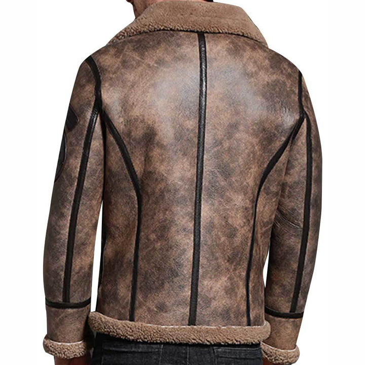 Men's Brown B3 Pilot Aviator Sheepskin Shearling Bomber Jacket - AMSEL LEATHERS