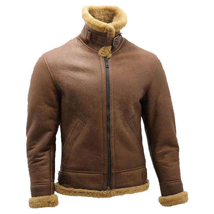 Men's Brown B3 Sheepskin Flying Aviator Jacket - AMSEL LEATHERS