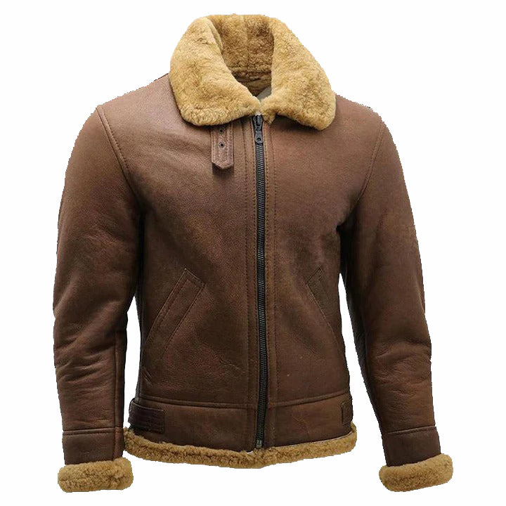 Men's Brown B3 Sheepskin Flying Aviator Jacket - AMSEL LEATHERS