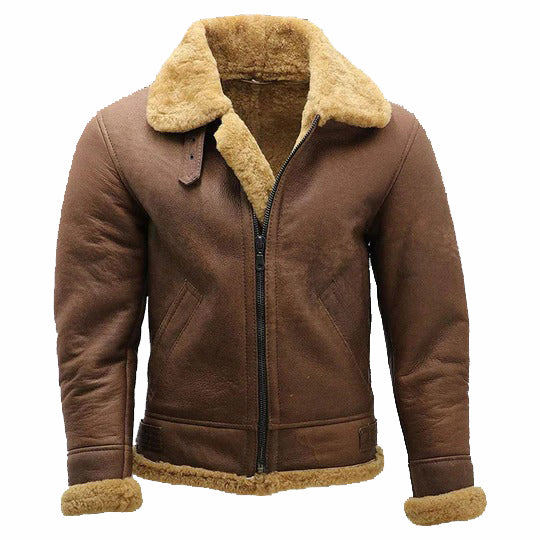 Men's Brown B3 Sheepskin Flying Aviator Jacket - AMSEL LEATHERS